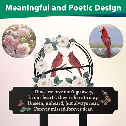 Cemetery Decorations for Grave, Grave Markers for Cemetery for Humans with Cardinal & Memorial Flowers Decor, Metal Memorial Plaques for Outdoors, Gravesite Decorations as Sympathy Gifts