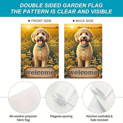BlissYard Welcome Garden Flag for Outside Spring Summer Flower Garden Flag 12x18 Inch Double Sided Burlap Outside Seasonal Floral Dog Sign Yard Farmhouse Outdoor Decor