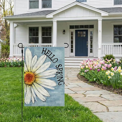 CROWNED BEAUTY Spring Garden Flag Floral Daisy Double Sided 12x18 Inches Small Burlap Welcome Holiday Seasonal Yard Decoration for Outside Porch Blue CF814-12