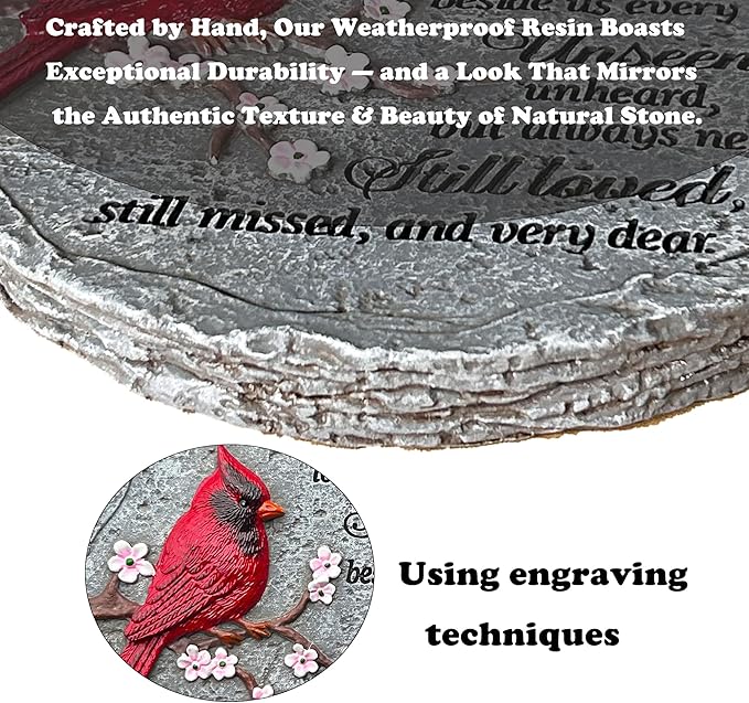 Memorial Garden Stones Red Cardinal Sympathy Gifts for Loss of Loved One - Outside Bereavement Memory Plaques Christmas Outdoors Home Decor Stepping Stone
