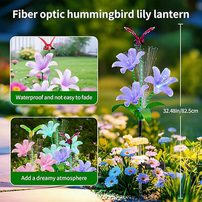 Solar Lights Outdoor Decorative, Upgraded 3 Pack Flowers with 7 Color Changing Lilies and 3 Hummingbird, Brighter Waterproof Garden Decor for Yard Lawn Pathway, Mom Women Grandma