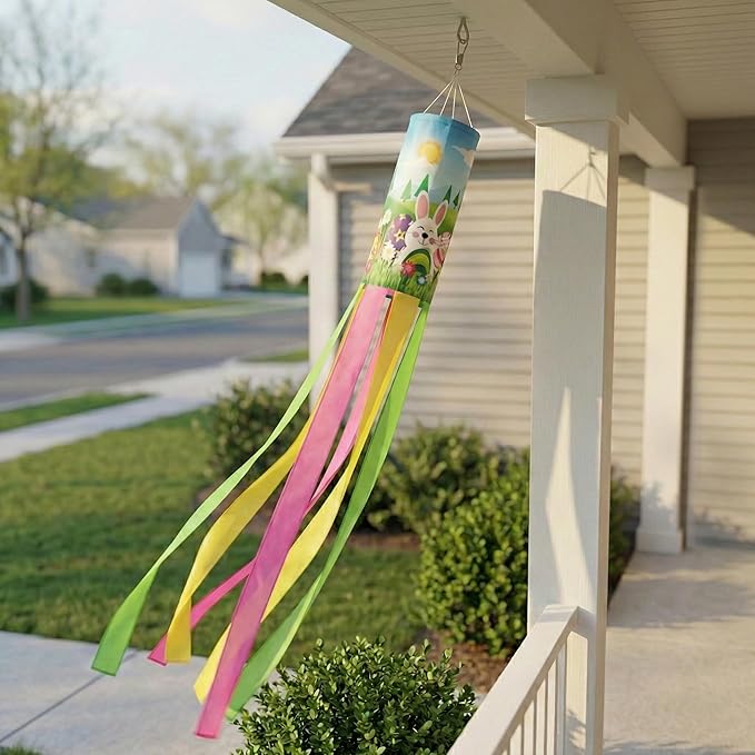 Madrona Brands Spring Easter Bunny Windsock for Outside 60-Inch | Durable Outdoor Decorative Hanging Wind Sock Flag | Yard, Garden, Deck, Patio