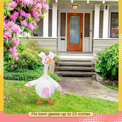 FuWeave Easter Bunny Goose Outfit Easter Egg Porch Goose Costume for Cement Plastic Geese Statue Spring Outdoor Garden Yard Patio Decoration(White,23 Inches,Rabbit)
