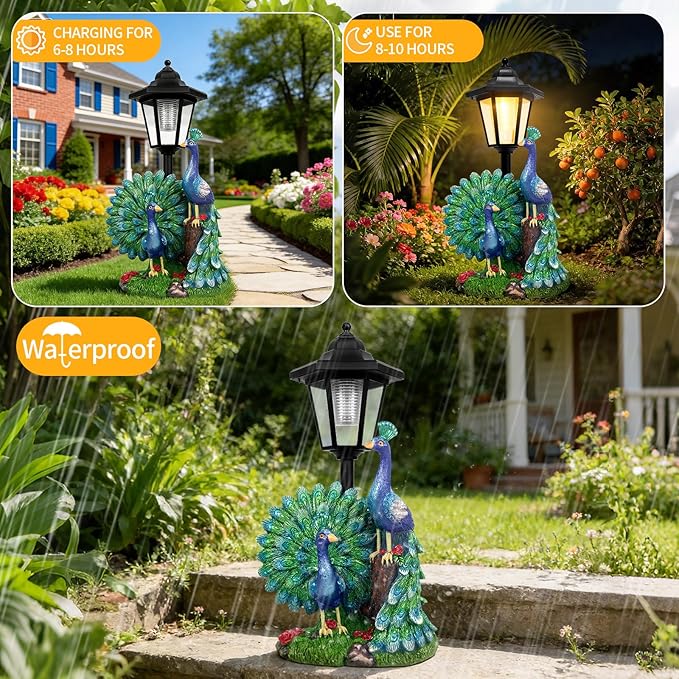 Solar Peacock Decor Outdoor, Garden Statue with Lantern for Patio Lawn Pathway Landscape Decoration Gift Gifts for Mother's Day Birthday Housewarming