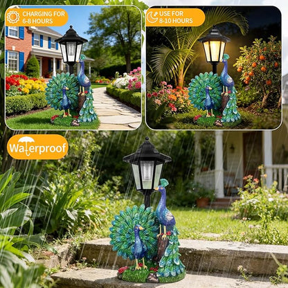 Solar Peacock Decor Outdoor, Garden Statue with Lantern for Patio Lawn Pathway Landscape Decoration Gift Gifts for Mother's Day Birthday Housewarming