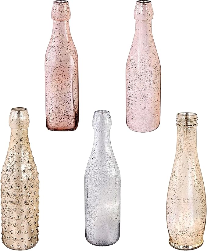 Evergreen Garden Glass Bottles for Bottle Tree, Wine Bottles for Decorativation Indoor Outdoor Wedding Christmas Party Decor (Mercury Glass, Set of 5)