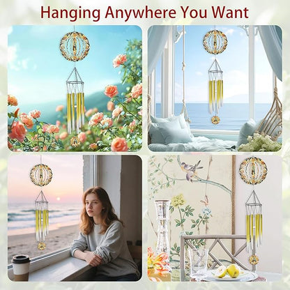 Wind Chimes with Virgin Mary Wind Spinner, Religious Decor Gift, Hanging Metal Wind Catcher with 2" Guadalupe Center Pendant, 6" 3D Stainless Steel Kinetic Art for Garden Yard