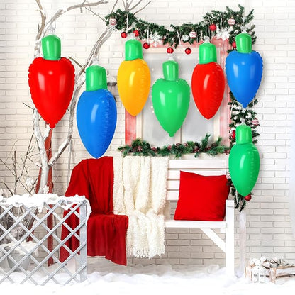 Sosation 12 Pcs 8 Inch Inflatable Christmas Light Bulbs Ornaments Inflatable Christmas Ball Decorations Xmas Large Blow up Light Bulb Decor Outdoor Indoor for Yard Lawn Tree Hanging Porch Garden Home