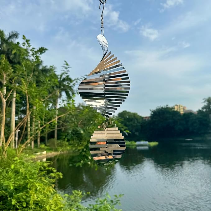 Hanging Wind Spinners Stainless Steel Metal Outdoor Garden Decor, Highly Reflective Bird Deterrent to Scare Birds Away from Yard Patio Farm 12inch,Gifts for Women Mom Dad Friend