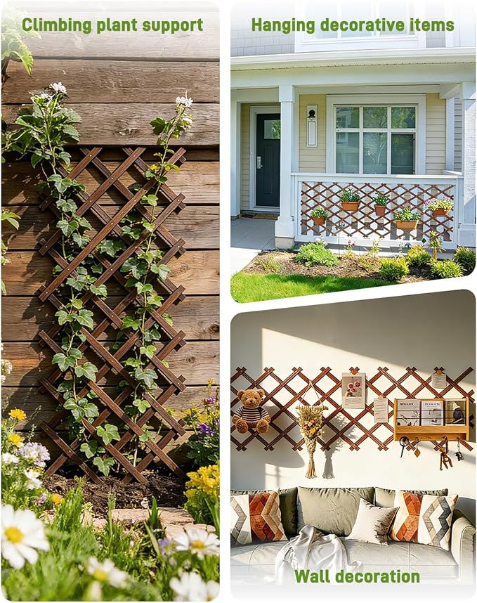 Expandable Wooden Latice Fence Panel, 1 Pack, 2.2 x 5.2 Ft Large Wood Garden Trelis for Climbing Plants, Outdoor Privacy Fence Wall for lvy Rose Vine, Patio Yard Balcony Decor
