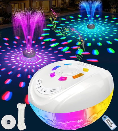 Luxfero 3 in 1 Floating Pool Fountain with Pool Speaker & Lights,2026 New Rechargeable Pool Fountain,Floating Bluetooth 5.4 Speaker IP68 Waterproof,Above Ground Pool Water Fountain with Anchor-White