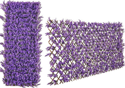 Giantex Expandable Fence Privacy Screen - Decorative Faux Purple Eucalyptus Fencing Panel for Balcony, Artificial Hedges with PE Leaves and Willow for Outdoors Garden Patio Deck Apartment, 1 Pack