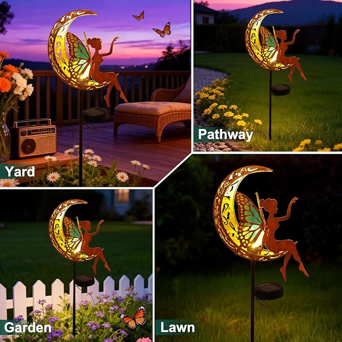 Solar Watering Can Lights with Fairy & Flowers, Outdoor Garden Decor with Cascading String Lights, Waterproof Solar Powered Hanging Light for Patio Yard Pathway, Gift for Mom Lovers Gardeners (Fairy)