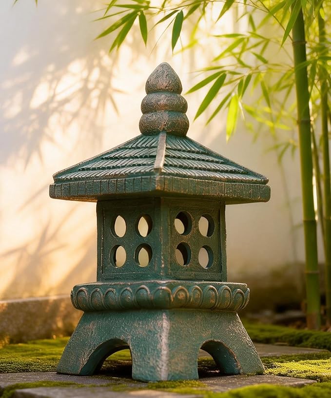 Nacome Solar Pagoda Garden Statues:11.5 inches Outdoor Waterproof Resin Zen Decor for Landscape Balcony Patio Porch Yard Ornament(Bronze)