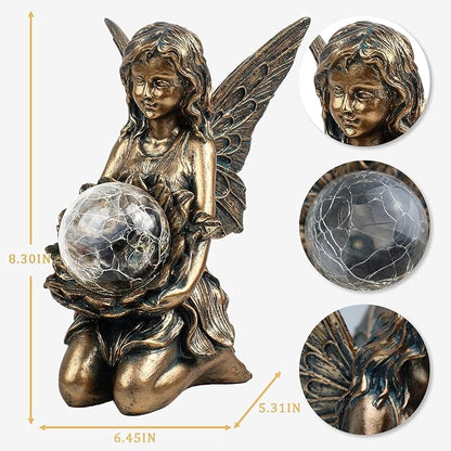 Suyorpe Garden Statues Outdoor Flower Fairy Decor,Solar Powered Outdoor Resin Statues-Patio Lawn Yard Porch, Funny Fairies Ornaments Figurines for Outside Garden Gifts,8.31 Inches Tall