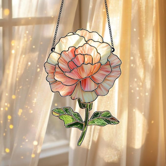 Light Pink Rose Flower Acrylic Suncatcher, Flower Suncatchers for Window Hangings, Stained Glass Effect Garden Decor, Gift for Mother's Day, Mom, Grandma, Wife, Women