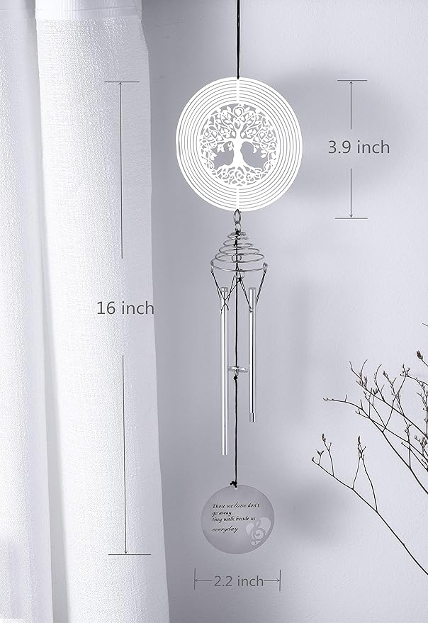 Sympathy Memorial Wind Chimes with Tree of Life Wind Spinner for Loss of Loved One - Ideal Bereavement/Condolence/Sorry for Your Loss Gifts