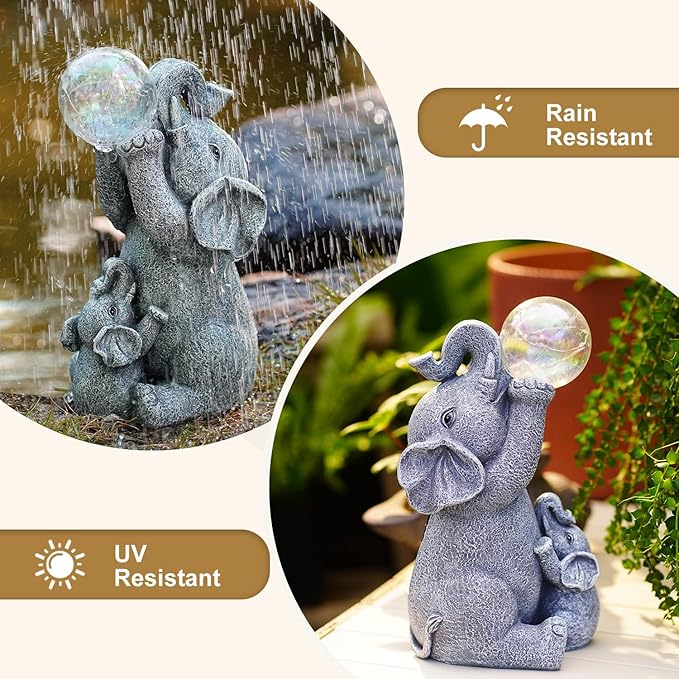 Solar Elephants Outdoor Garden Statues: Outside Decor with Lights Clearance for Yard Art Lawn Ornaments Porch Patio Balcony Home House - Birthday Gifts for Grandma Mom Women