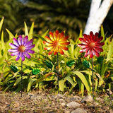 Garden Stakes Decorative, Metal Flowers for Outside, Glow in Dark Yard Lawn Ornaments Plant Pot Flower Bed Decor, Patio, Set of 3, Purple Yellow Red