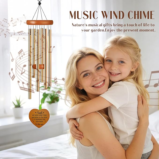 Aunt Gifts Wind Chime - Waterproof Metal Floral Windchimes Indoor Outdoor Garden Patio Yard Home Porch Balcony Backyard Hanging Decor Appreciation Birthday Gift for Aunts from Niece Nephew