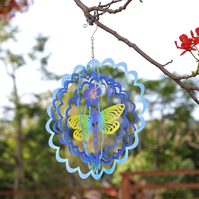 Kinetic 3D Metal Dragonfly Wind Spinner Hanging Ornament Worth Gift for Home and Garden - 12inch Dragonfly Mandala Kinetic Hanging Whirligigs Sun Catcher Windmills