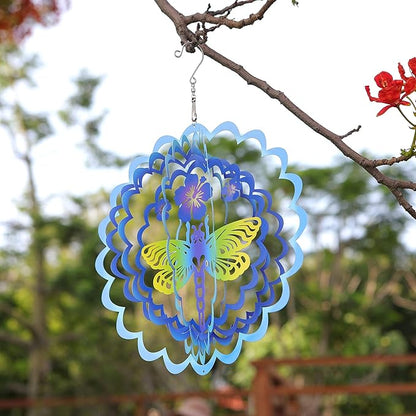 Kinetic 3D Metal Dragonfly Wind Spinner Hanging Ornament Worth Gift for Home and Garden - 12inch Dragonfly Mandala Kinetic Hanging Whirligigs Sun Catcher Windmills