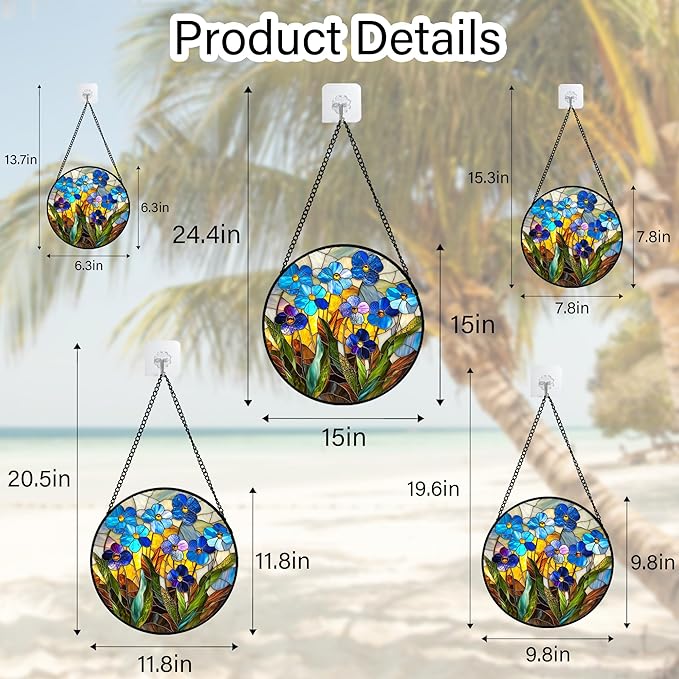 Stained Glass Window Hanging - Blue Wildflower Plant Flowers Sun Catcher for Door Garden Home Decor Suncatcher Christmas Mother's Day Birthday Gifts for Women Men Mom Nana 11.8 in