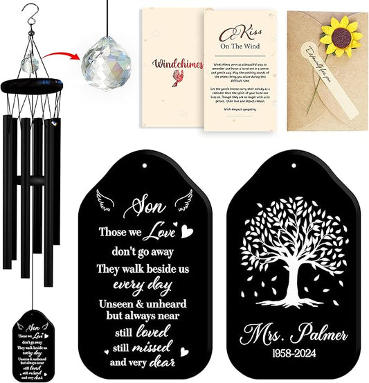 Personalized Son Cardinal Memorial Crystal Wind Chimes Remembrance Sympathy Ornament Keepsake in Memory of Child Boy Kid Offspring Custom Name Bereavement Condolence Gift for Outdoor Hanging