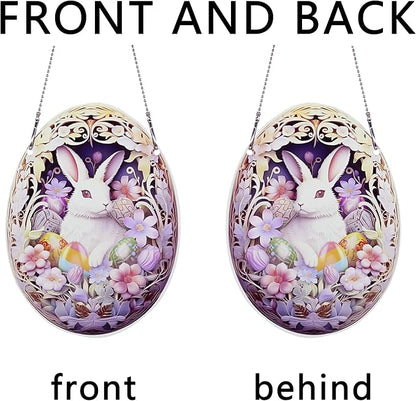 Easter Bunny Eggs Ornaments Colorful Window Hanging Decorations Home Wall Decor for Bedroom Patio Indoor Outdoor