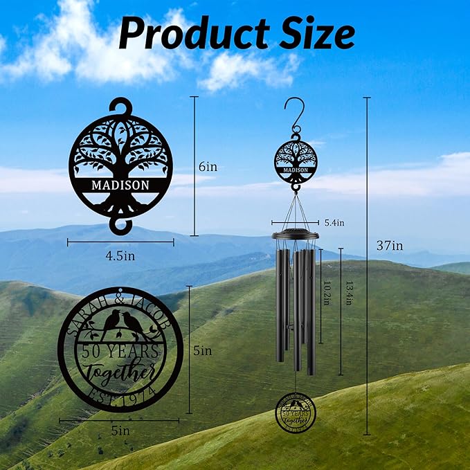 Personalized Anniversary Wind Chime – Custom Wedding Gift for Couple, Parents, Him or Her, Unique Wind Chime Gift for 10th, 20th, 25th, 50th & Any Year Anniversary