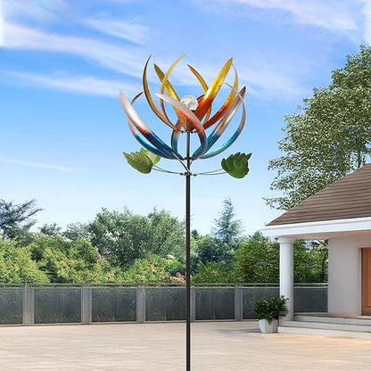 Wind Spinners for Yard and Garden, Solar Lighted Metal Wind Spinner, Large Kinetic Garden Sculptures (Colorful)