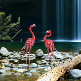 2Pcs Flamingo Outdoor Statues, Metal Flamingo Yard Art Decor for Garden Home Patio Yard Display