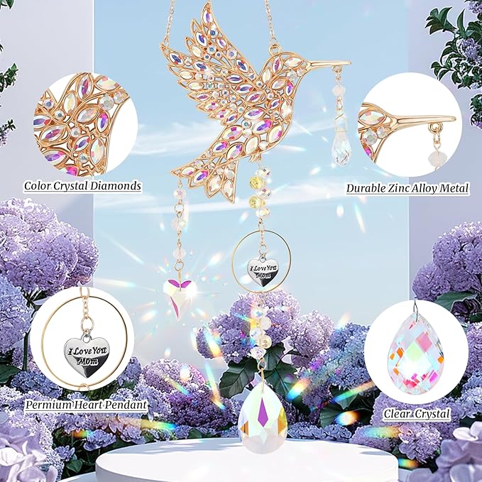 Hummingbird Gifts for Mom, Mom Gifts for Mothers Day Birthday from Daughter, Sun Catchers Indoor Window Outdoor Garden, Spring Home Decor Hummingbird Gift for Women Mother Grandma Bird Lovers