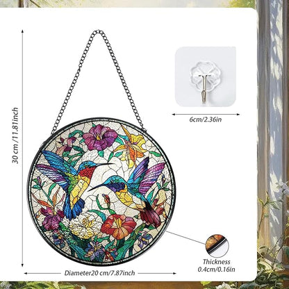 Rngmsi Hummingbird Stained Glass Window Hanging, 7.8″ Sun Catchers with Hook Indoor Window Decor, Decorative Suncatchers Home Garden Art Gift for Bird Lovers Thanksgiving Christmas Housewarming