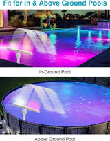 Solar Pool Fountain with 15-Color LED Lights, Adjustable Water Pressure & Angle, Fun Pool Sprinkler Waterfall for Above & Inground Pools, Ponds & Outdoor Decorations