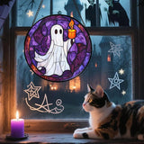 Stained Glass Window Hanging - Halloween Decorations Ghost Suncatcher for Doors Garden Indoor Spooky Funny Purple Sun Catchers Gothic Decor Horror Gifts for Women Men Friend 7.8 in