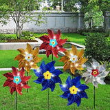 Sparkly Reflective Pinwheels with Stakes, Wind Spinners Outdoor Bird Scare Devices, Foil Pin Wheel Holographic Whirl Windmill for Yard Garden Decor Garden Wind Spinner 6 Packs - Blue