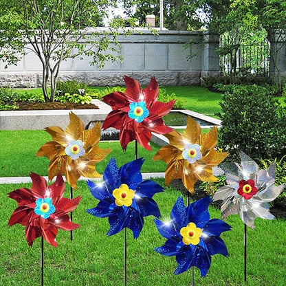 Sparkly Reflective Pinwheels with Stakes, Wind Spinners Outdoor Bird Scare Devices, Foil Pin Wheel Holographic Whirl Windmill for Yard Garden Decor Garden Wind Spinner 6 Packs - Blue