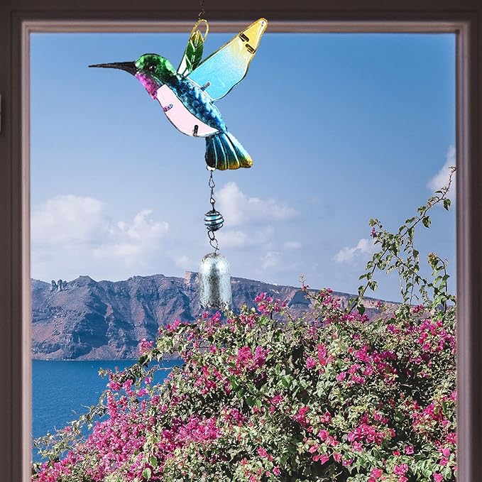 Hummingbird Decor with Bell, Hummingbird Wind Chimes, Hanging Bell Decorations for Yard, Garden, Home and Outdoor, Gift for Mom