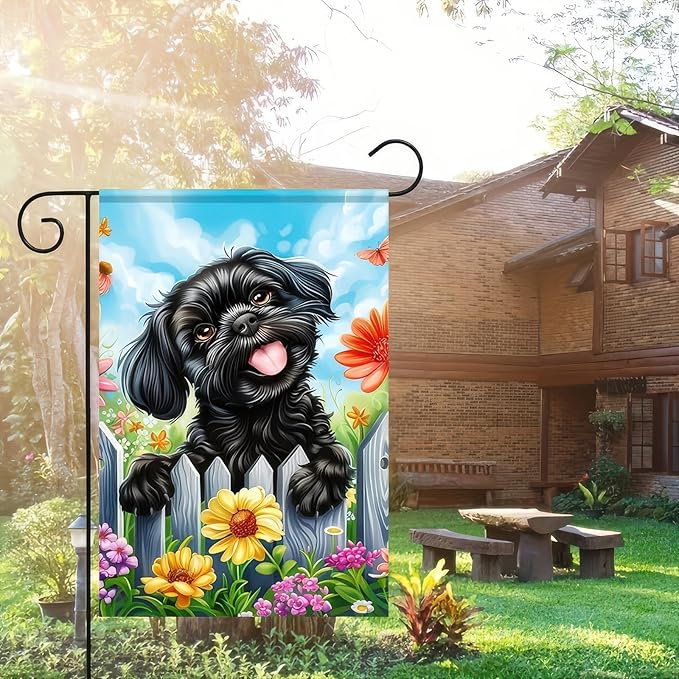 BlissYard Welcome Spring Summer Garden Flag Shih Tzu Dog 12 X18 Inch Double Side Colorful Flowers Yard Flag Butterfly Puppy Banner Seasonal Yard Flag Outdoor Decoration for Porch Lawn Patio Flower