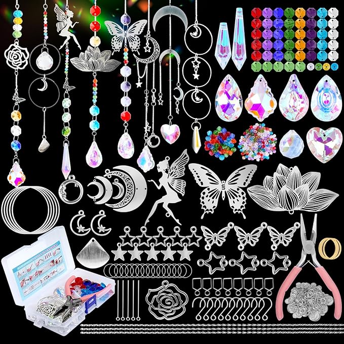 JYNTERPLAY 434Pcs Sun Catchers DIY Making Kit for Adults Arts and Crafts Crystal Suncatcher Hanging Prism Rainbow Maker for Indoor Window Garden Christmas Decor Fairy Lotus