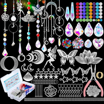 JYNTERPLAY 434Pcs Sun Catchers DIY Making Kit for Adults Arts and Crafts Crystal Suncatcher Hanging Prism Rainbow Maker for Indoor Window Garden Christmas Decor Fairy Lotus