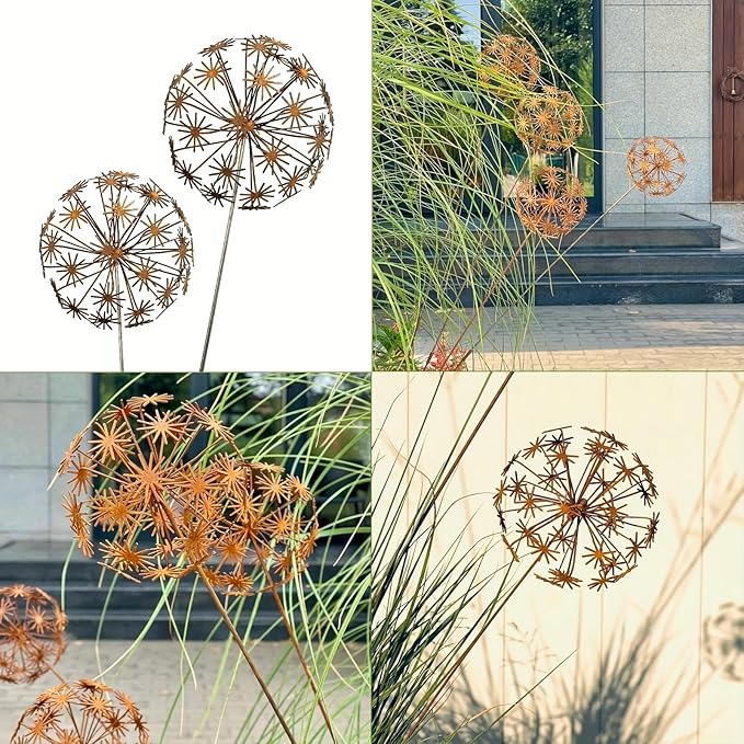 Rusty Metal Wild Flowers Garden Stakes 11.82 x 8.47 inches, Decorative Flowers Yard Stake Metal Art for Outdoor Garden Lawn Decor(Flower-B)