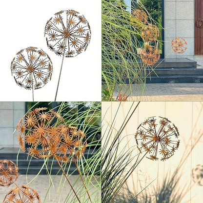 Rusty Metal Wild Flowers Garden Stakes 11.82 x 8.47 inches, Decorative Flowers Yard Stake Metal Art for Outdoor Garden Lawn Decor(Flower-B)