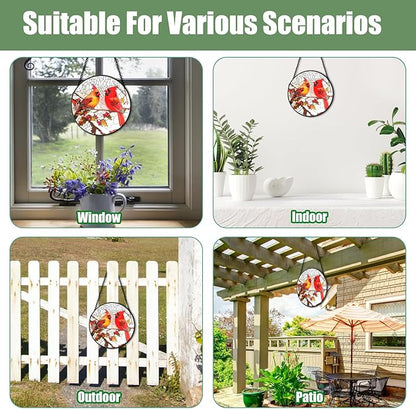 6 Inch Stain Glass Window Hanging, Window Suncatcher with Metal Chain, Cardinal Suncatcher Stained Glass for Bird Lovers Women, Garden, Home, Housewarming Gifts