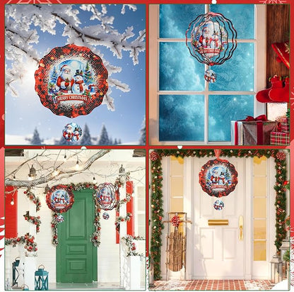 Christmas Wind Spinners Outdoor - Xmas Gifts for Women Mom Men, 3D Cute Snowman Santa Winter Wind Spinner for Yard Garden Decor, Hanging Kinetic Metal Wind Spinners 12 Inch