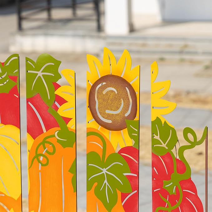 Glitzhome 41.75" H Fall Pumpkin Patch Combo Yard Stake, Metal Thanksgiving Pumpkins Sunflower Yard Signs, Decorative Pumpkin Garden Stake for Home Fall Autumn Harvest Halloween Patio Lawn Decor