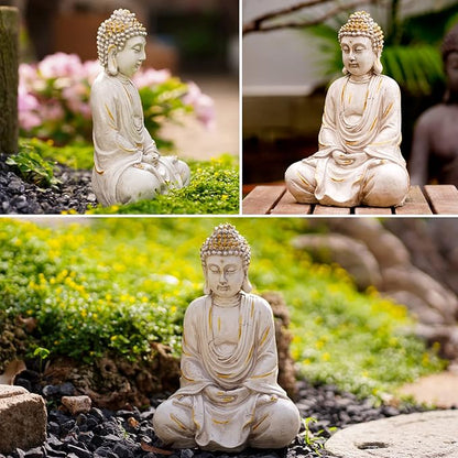 Goodeco 11.4 Meditating Zen Buddha Statue Figurine Sculpture - Indoor/Outdoor Decor for Home,Garden,Polyresin (White)
