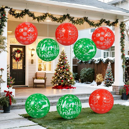 8 PCS 16 Inch Christmas Inflatable Balls Outdoor Inflatable Christmas Ball Ornaments for Xmas Garden Lawn Yard Holiday Front Door Window Decoration