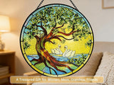 Stained Glass Window Hangings, Tree of Life with Hummingbird Suncatchers for Window, Treasured Gift for Mom, Grandma, Family and Friends (Tree of Life with Geese, 6.7x6.7 in)